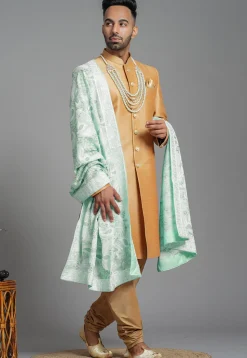 Aari Embroidered Chiffon Dupatta in Sea Green