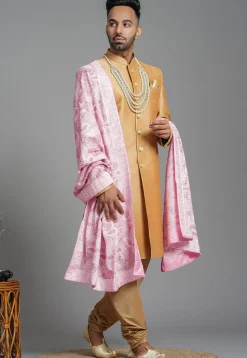 Aari Embroidered Chiffon Dupatta in Pink