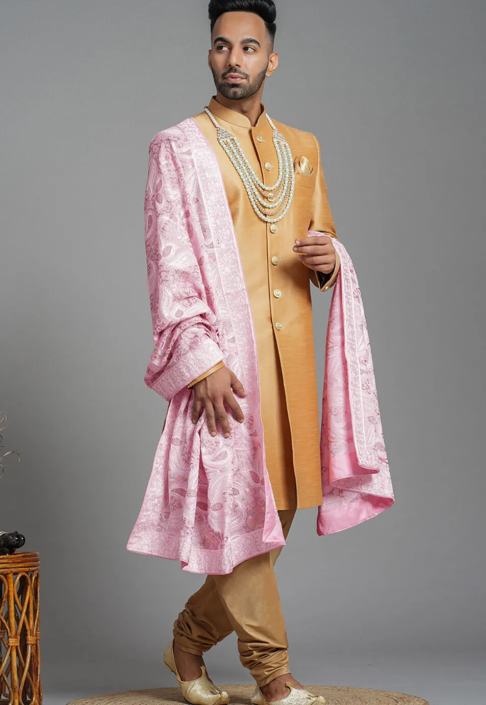 Aari Embroidered Chiffon Dupatta in Pink