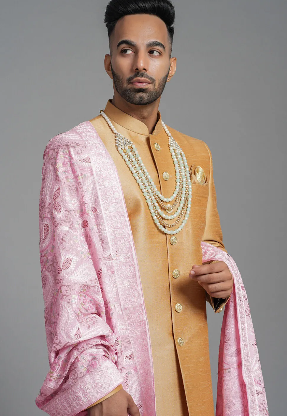Aari Embroidered Chiffon Dupatta in Pink
