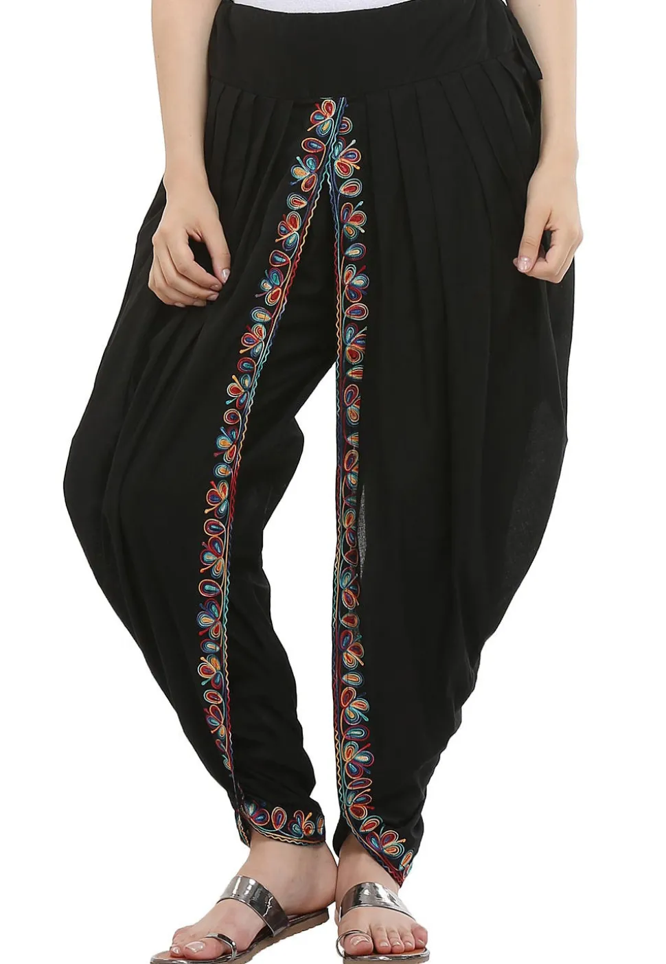 Aari Embroidered Cotton Dhoti Pant in Black