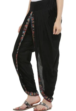 Aari Embroidered Cotton Dhoti Pant in Black