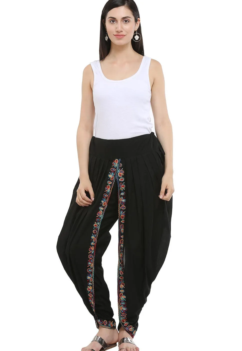 Aari Embroidered Cotton Dhoti Pant in Black