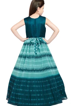 Accordion Pleated Art Silk Gown in Blue