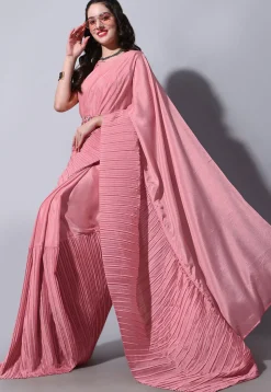 Accordion Pleated Chinon Chiffon Saree in Pink