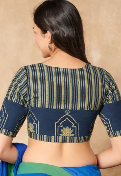 Ajrakh Printed Cotton Blouse in Blue