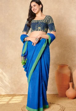 Ajrakh Printed Cotton Blouse in Blue