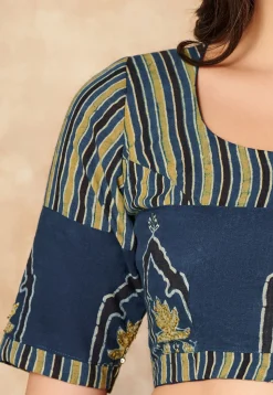 Ajrakh Printed Cotton Blouse in Blue