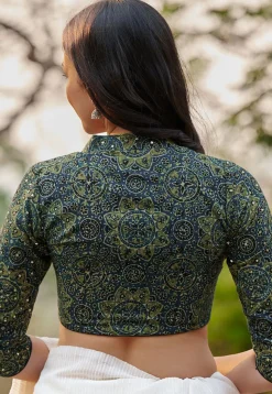 Ajrakh Printed Cotton Blouse in Blue