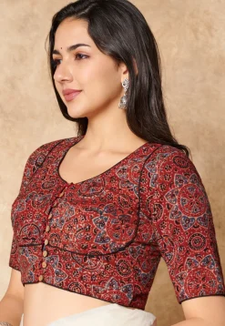 Ajrakh Printed Cotton Blouse in Red