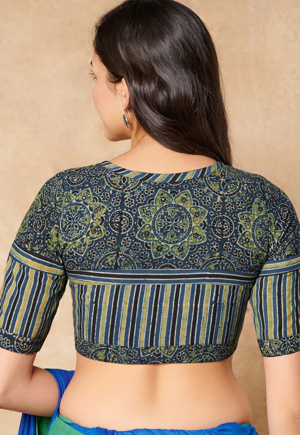 Ajrakh Printed Cotton Blouse in Blue