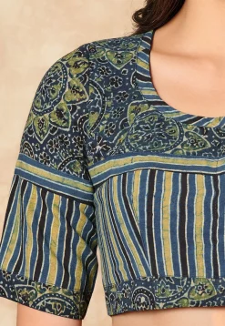 Ajrakh Printed Cotton Blouse in Blue
