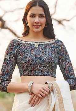 Ajrakh Printed Cotton Blouse in Blue