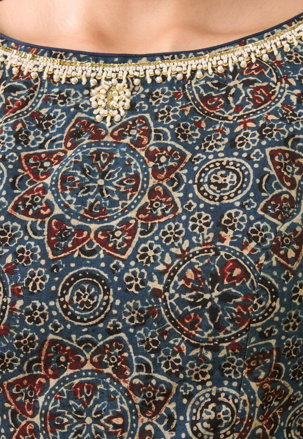 Ajrakh Printed Cotton Blouse in Blue