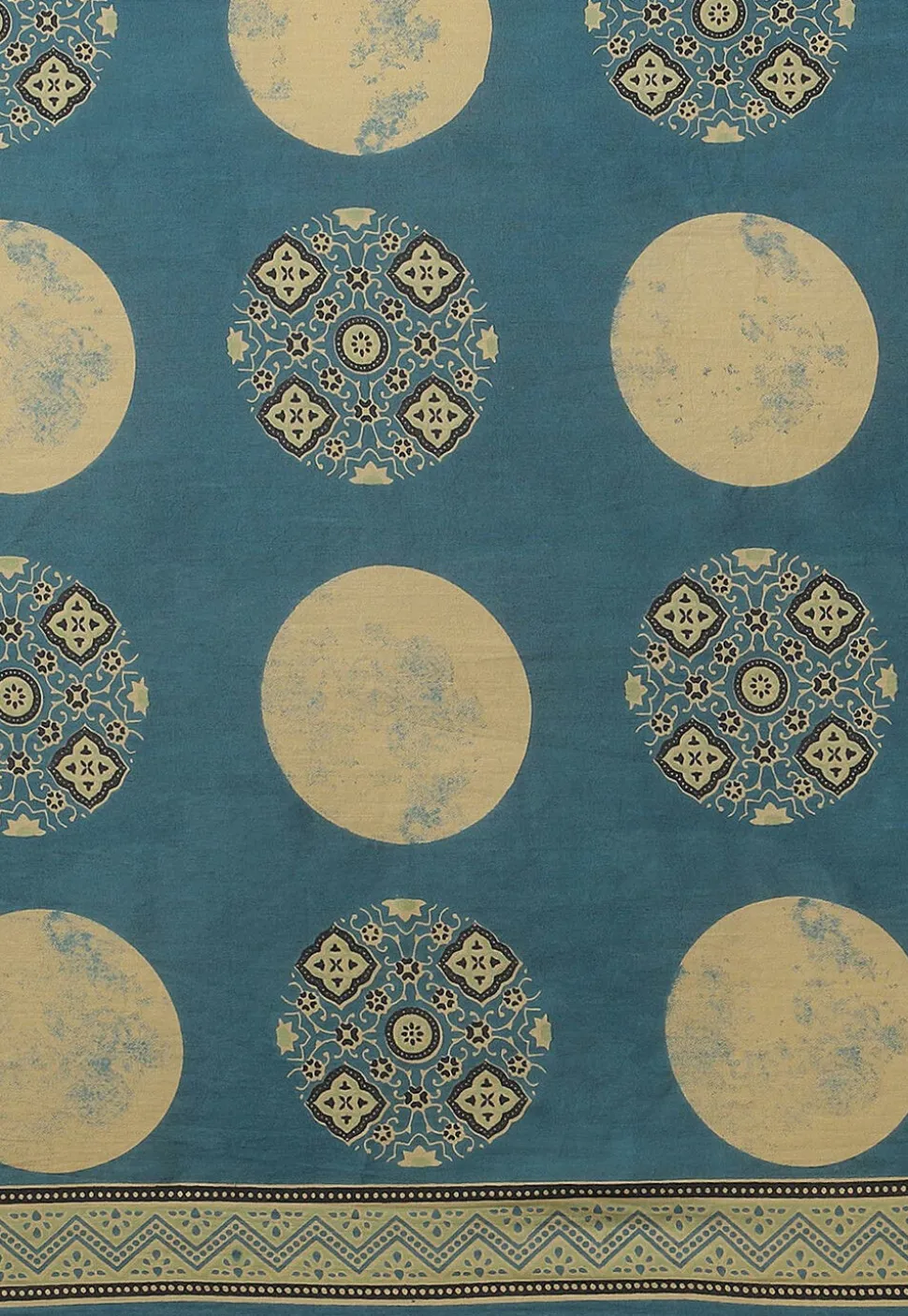 Ajrakh Printed Cotton Saree in Indigo Blue