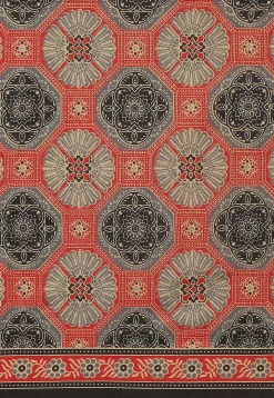 Ajrakh Printed Cotton Saree in Red and Grey