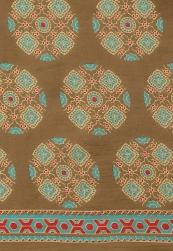 Ajrakh Printed Cotton Saree in Olive Green