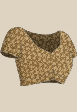 Ajrakh Printed Cotton Saree in Olive Green
