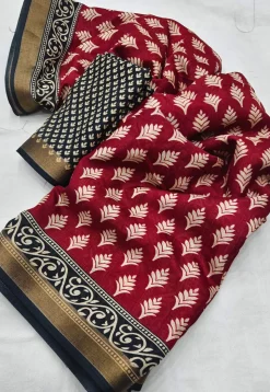 Ajrakh Printed Crepe Saree in Red