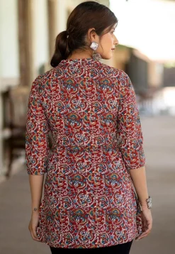 Ajrakh Printed Pure Cotton Tunic in Maroon
