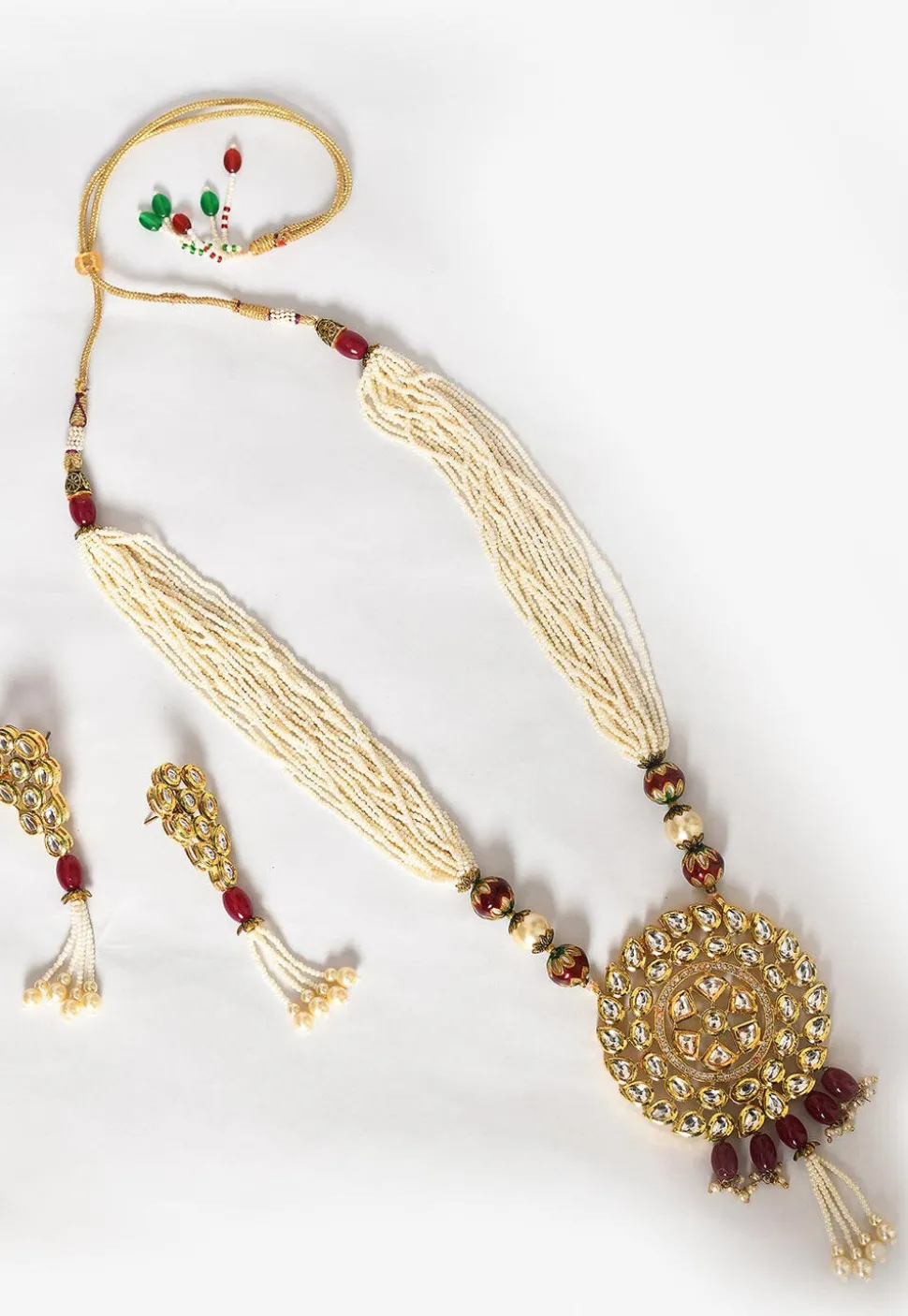 Alloy Based Long Necklace in Maroon and White