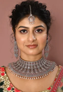 American Diamond Studded Layered Necklace Set