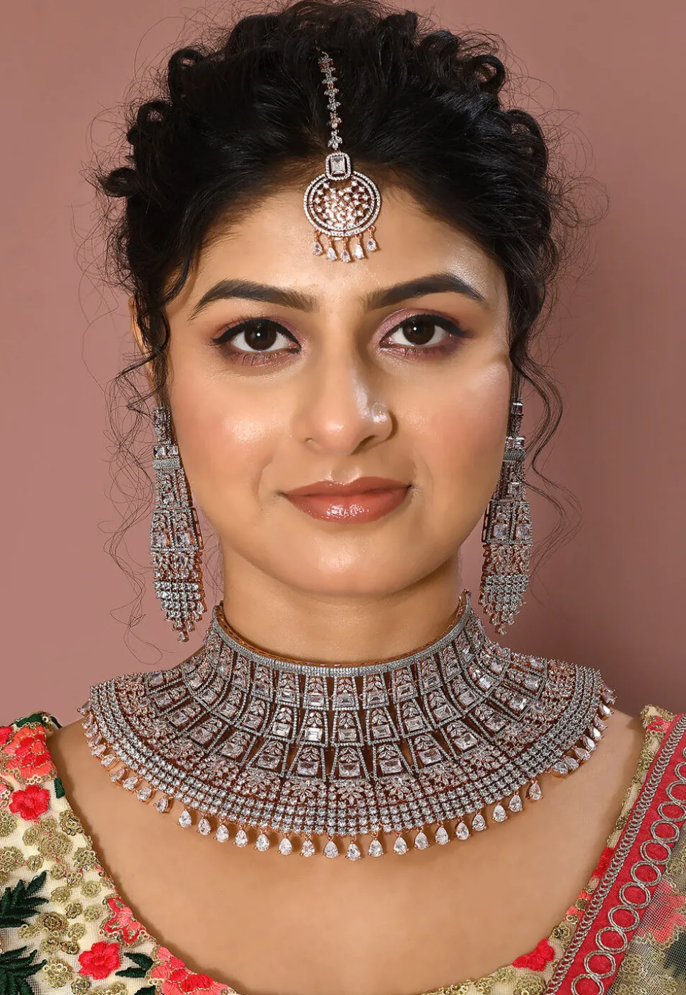 American Diamond Studded Layered Necklace Set