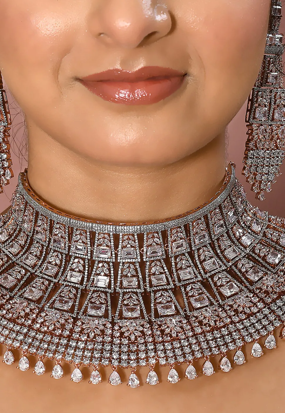 American Diamond Studded Layered Necklace Set