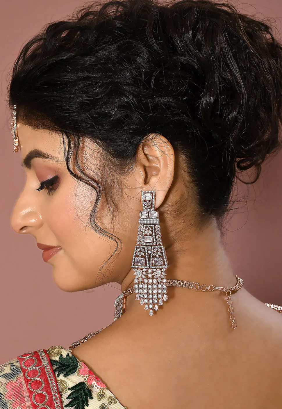 American Diamond Studded Layered Necklace Set