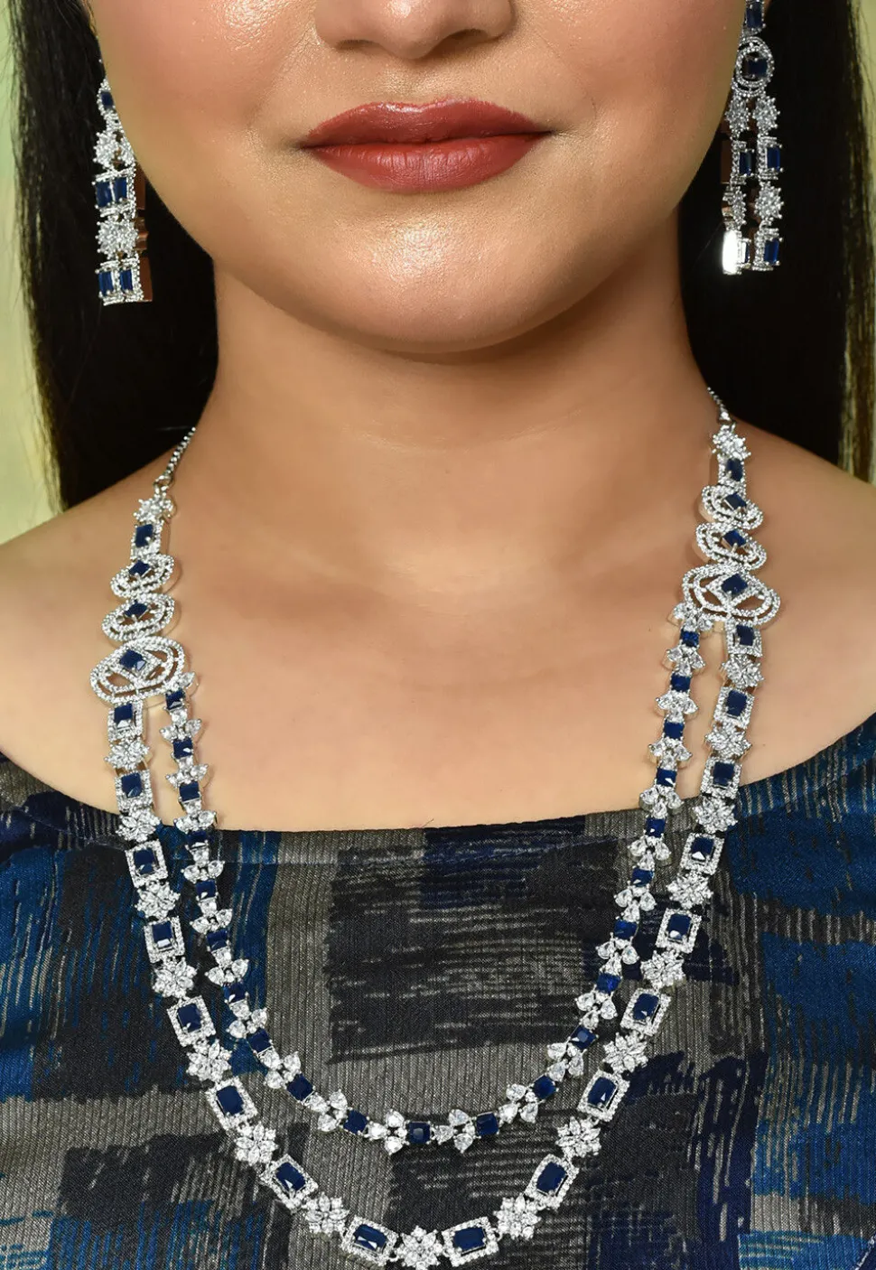 American Diamond Studded Layered Necklace Set