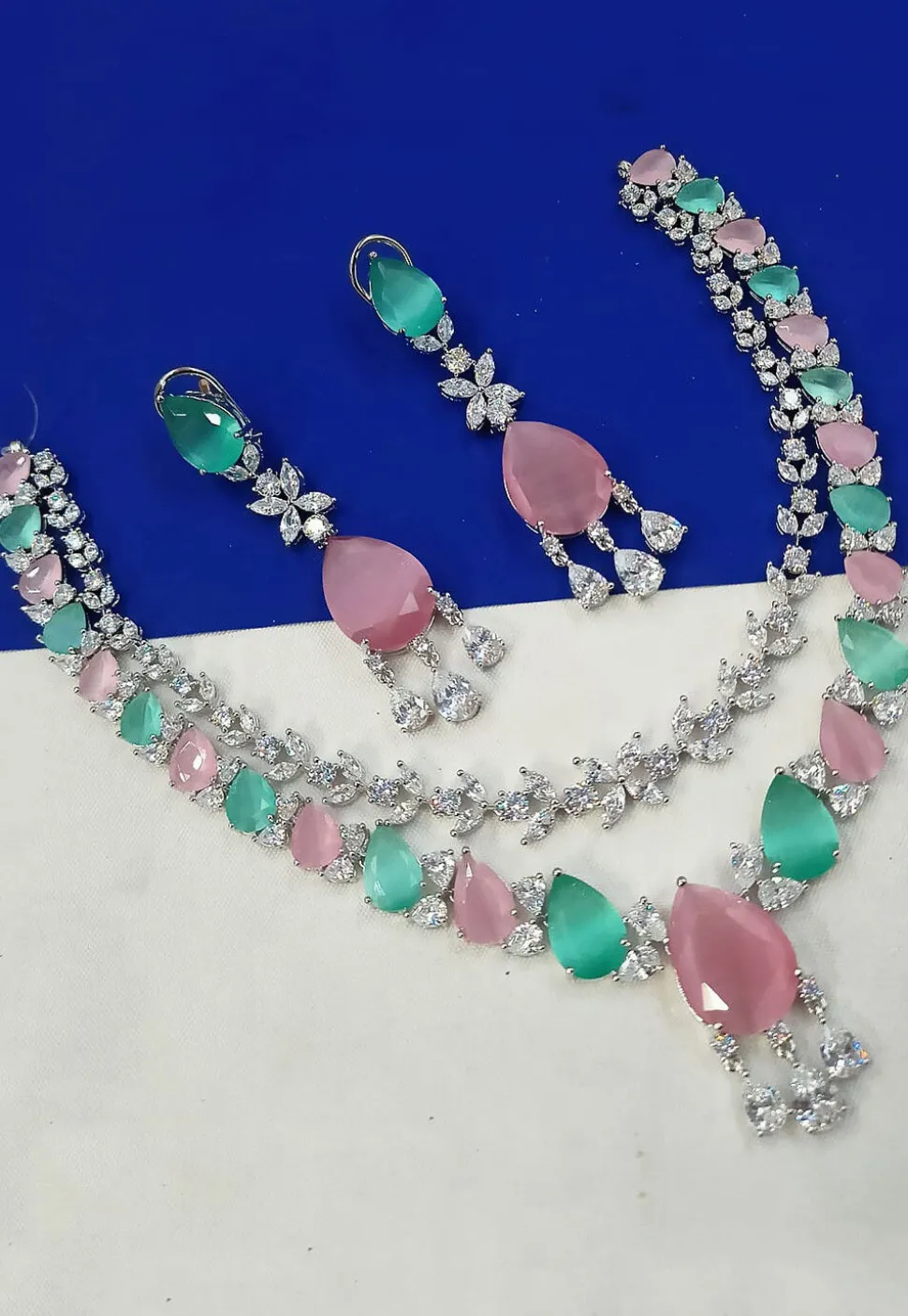American Diamond Studded Layered Necklace Set