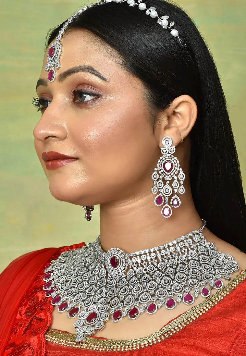 American Diamond Studded Choker Necklace Set