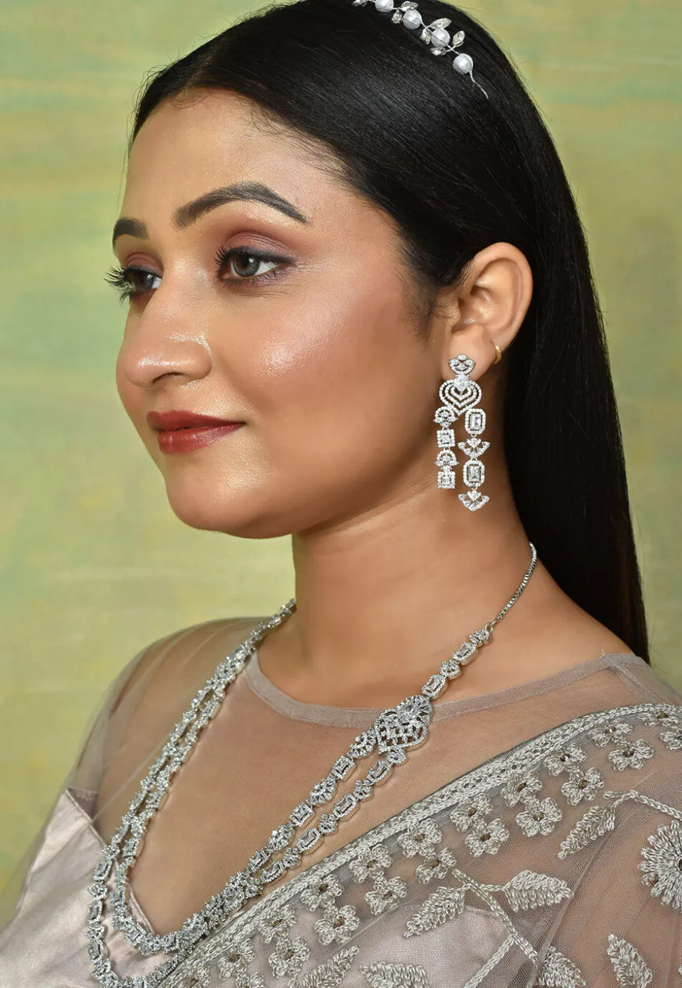 American Diamond Studded Layered Necklace Set