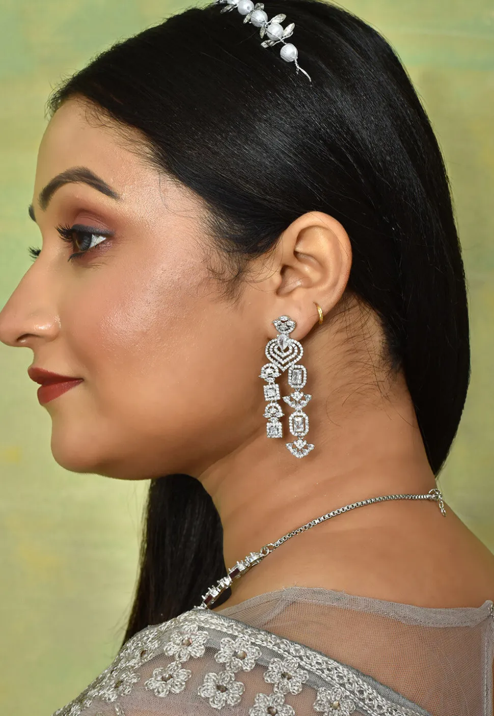 American Diamond Studded Layered Necklace Set