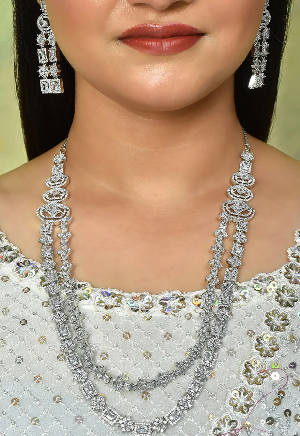 American Diamond Studded Layered Necklace Set