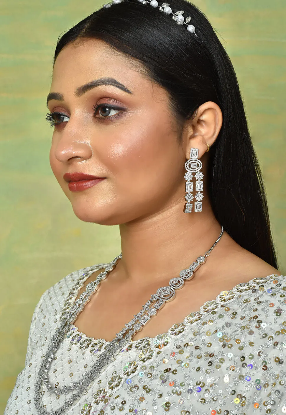 American Diamond Studded Layered Necklace Set