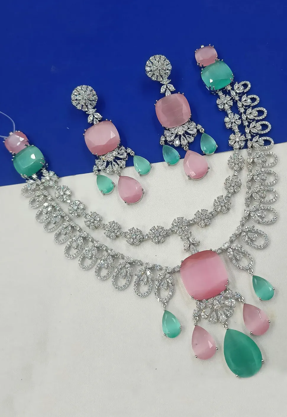 American Diamond Studded Layered Necklace Set