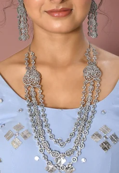 American Diamond Studded Layered Necklace Set