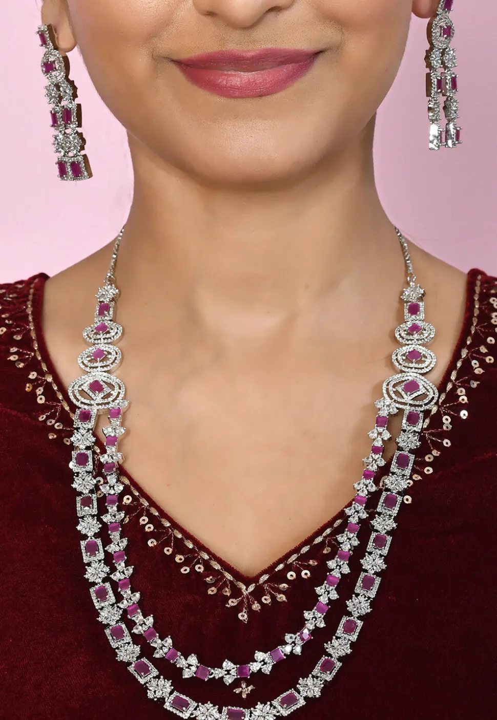 American Diamonds Studded Layered Necklace Set