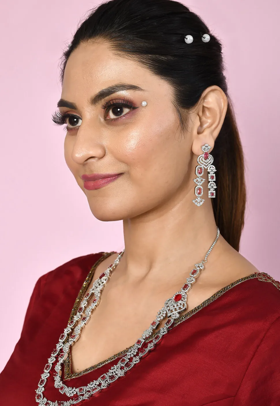 American Diamonds Studded Layered Necklace Set