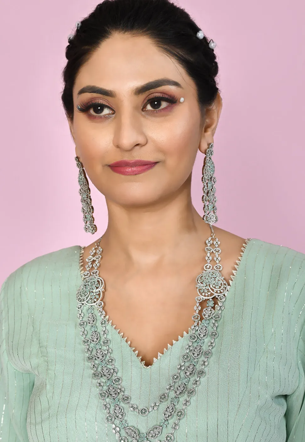 American Diamonds Studded Layered Necklace Set