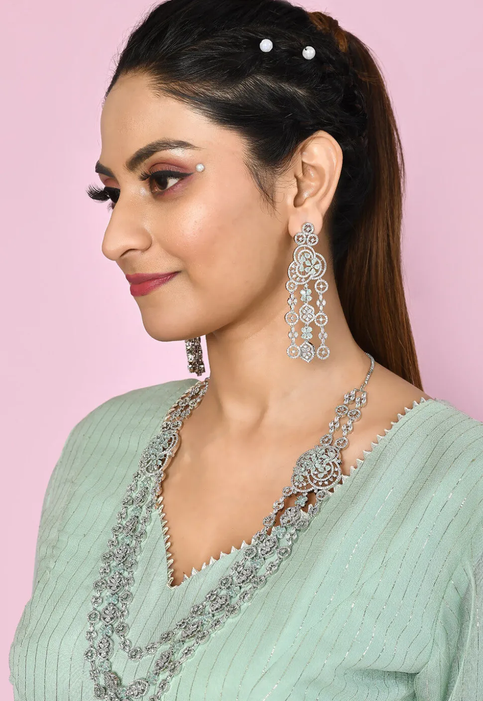 American Diamonds Studded Layered Necklace Set