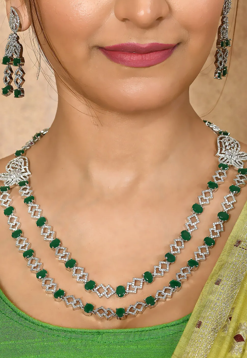 American Diamonds Studded Layered Necklace Set
