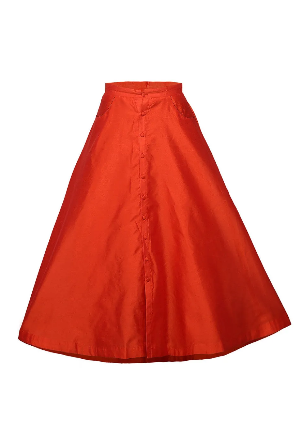 Art Dupion Silk Long Skirt In Orange