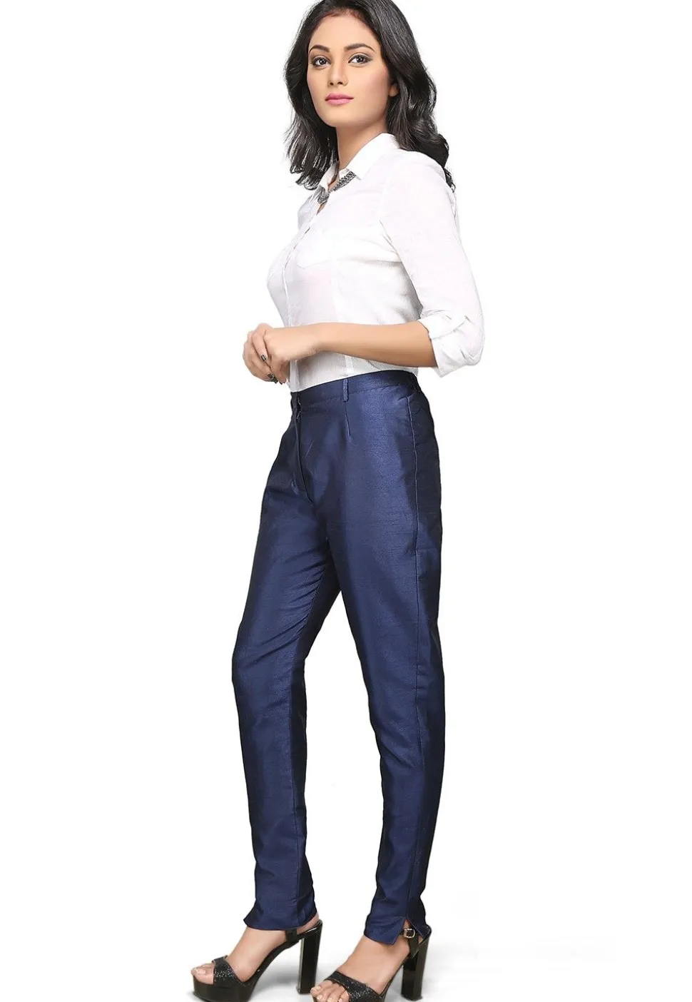 Art Dupion Silk Straight Pant in Navy Blue