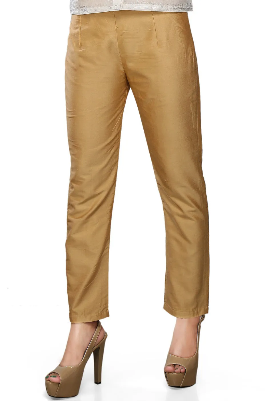 Art Silk Straight Pant In Beige