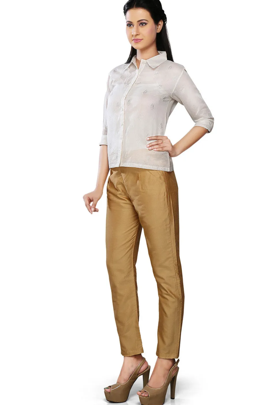 Art Silk Straight Pant In Beige