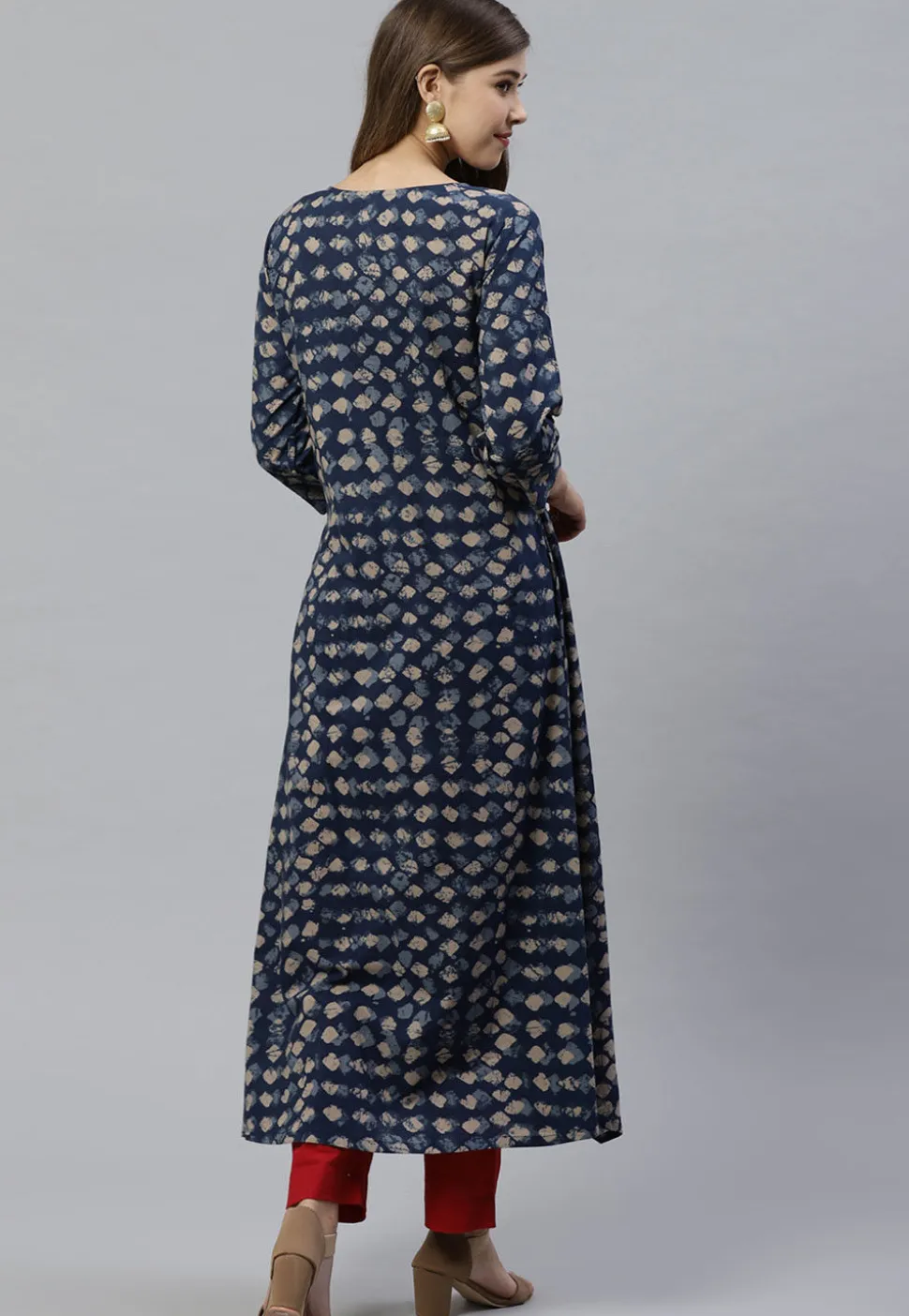 Bagru Printed Cotton Asymmetric Kurta in Navy Blue