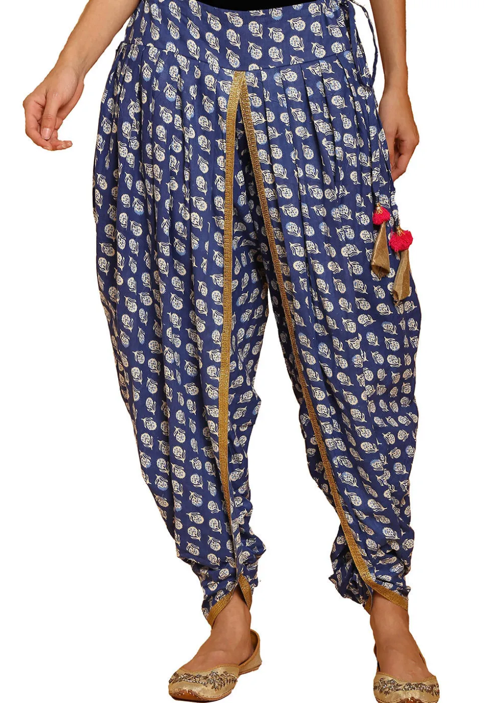 Bagru Printed Cotton Dhoti Pant in Blue