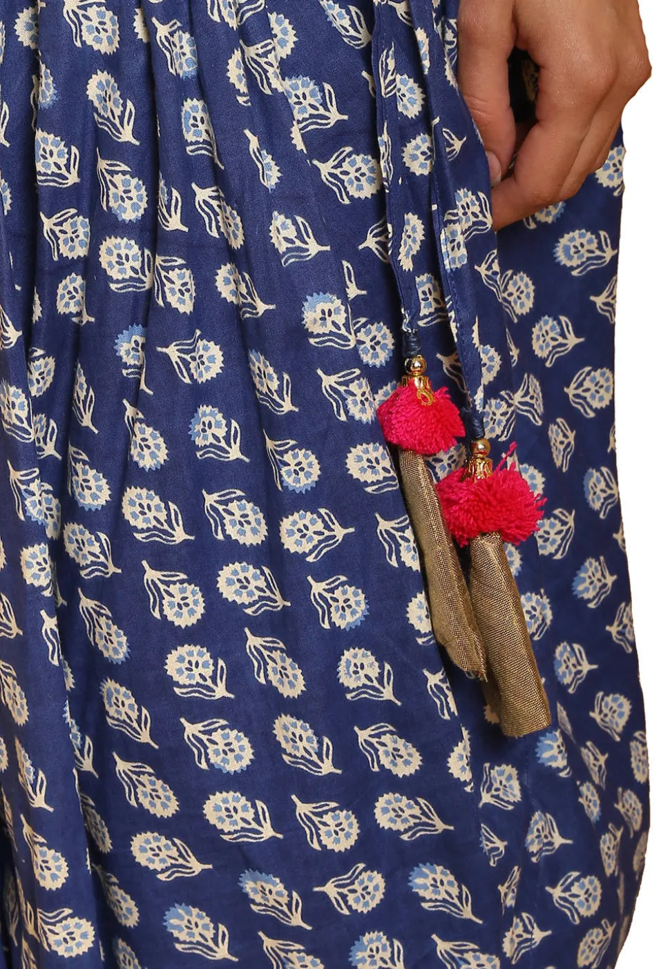 Bagru Printed Cotton Dhoti Pant in Blue
